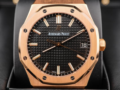 Audemars Piguet Royal Oak Black Dial on Leather Strap 15500OR.OO.D002CR.01 Complete 2019