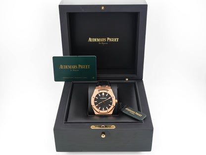 Audemars Piguet Royal Oak Black Dial on Leather Strap 15500OR.OO.D002CR.01 Complete 2019