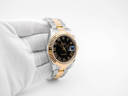 Rolex Datejust II Black Roman Dial on Oyster 116333 Card 2016