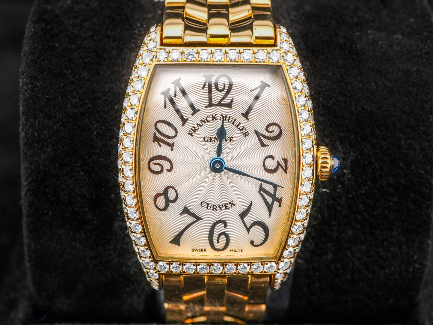 Franck Muller Cintrée Curvex SIlver Dial on 18K Yellow Gold Bracelet 1752 QZ D Complete Open Date