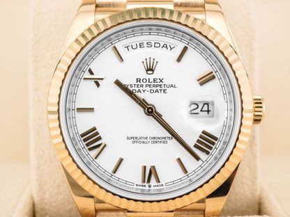 Rolex Day-Date 40 White Bevelled Roman Dial on President 228238 Card 2023