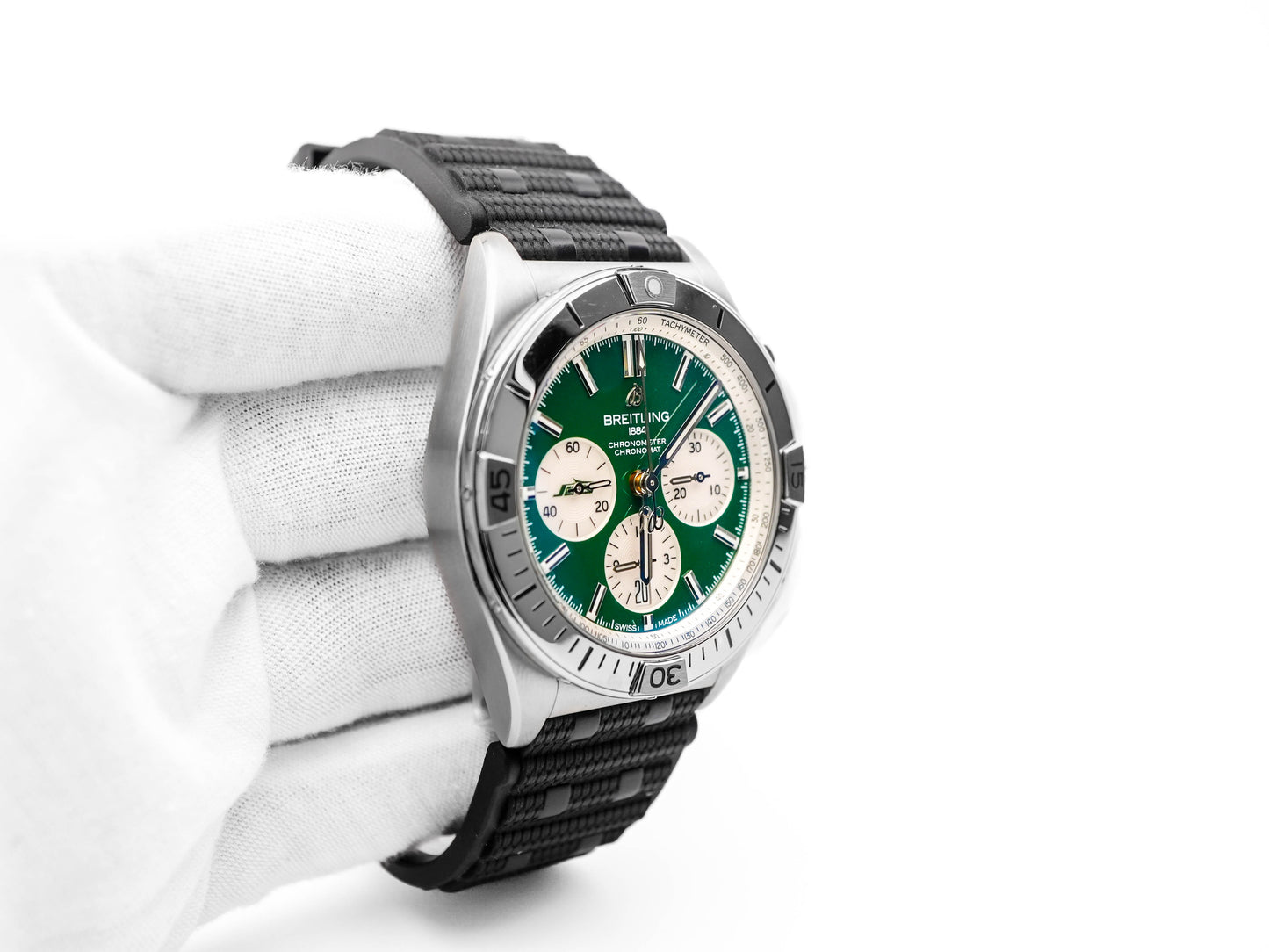 Breitling Chronomat B01 Green Dial on Rubber Strap AB01342B1L5S1 Complete 2024