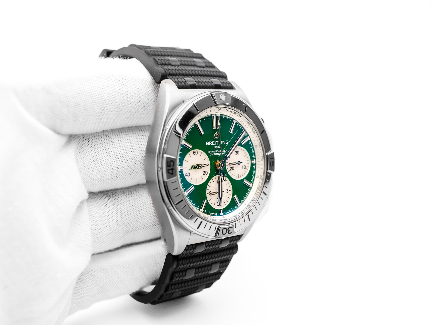 Breitling Chronomat B01 Green Dial on Rubber Strap AB01342B1L5S1 Complete 2024