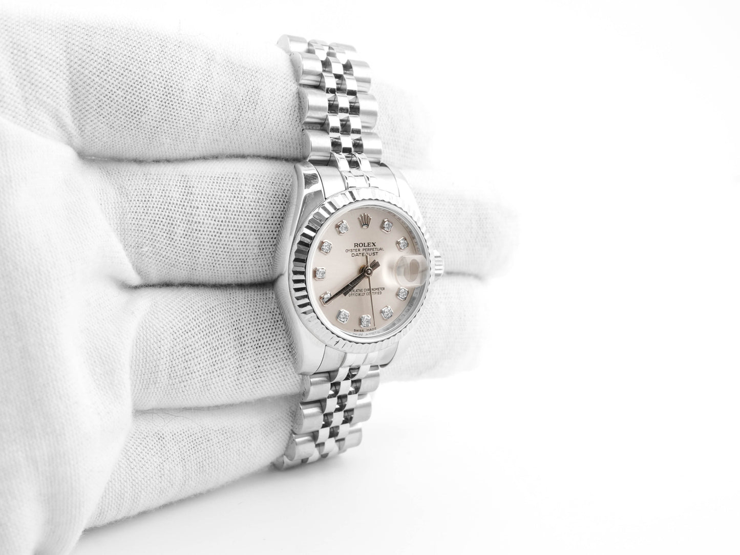 Rolex Datejust Lady Silver Diamonds Dial on Jubilee 179174 Card 2012