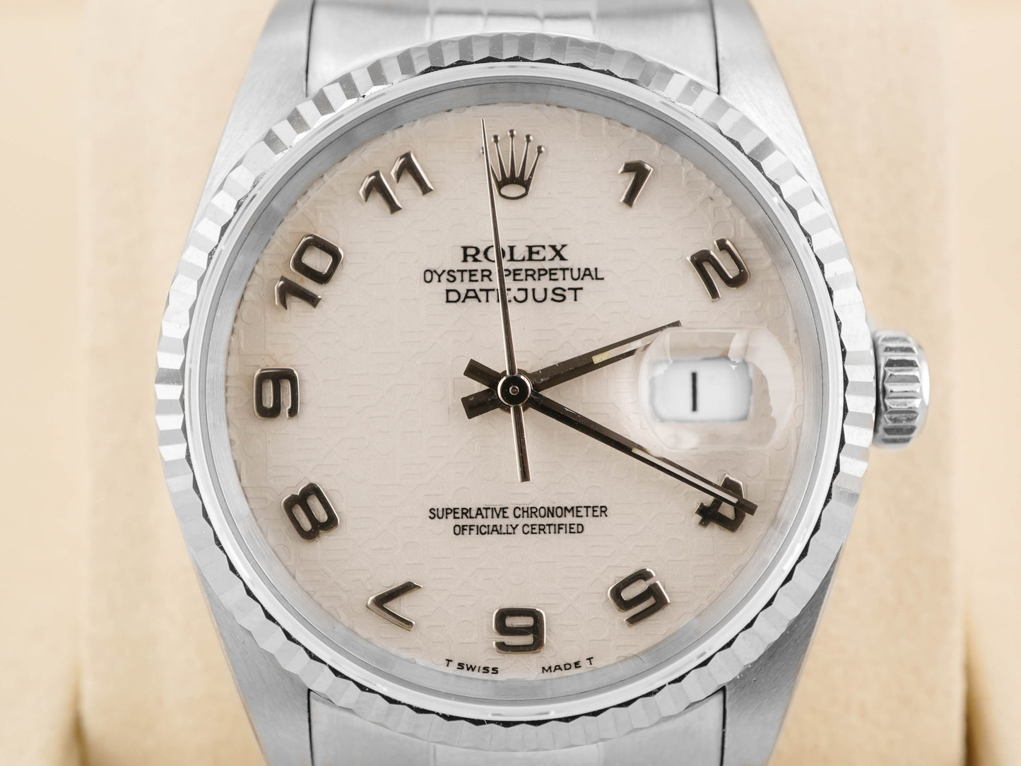 Rolex Datejust Jubilee Arabic White Dial Dial on Jubilee 16234 Papers 1991