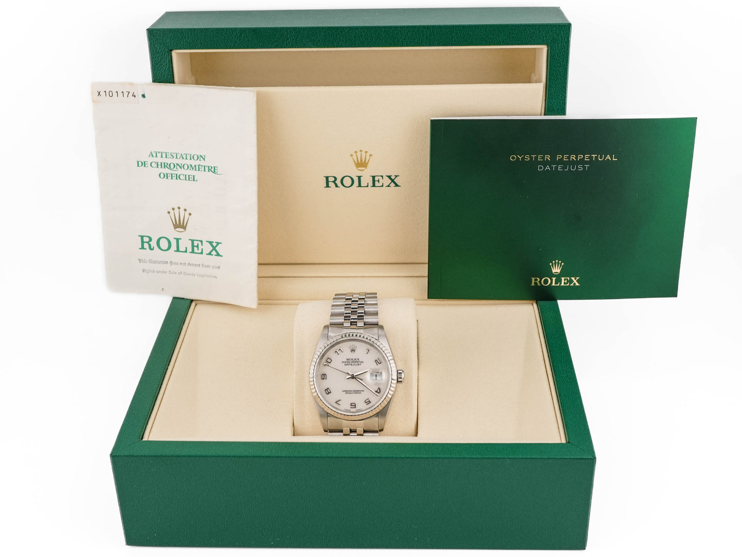 Rolex Datejust Jubilee Arabic White Dial Dial on Jubilee 16234 Papers 1991