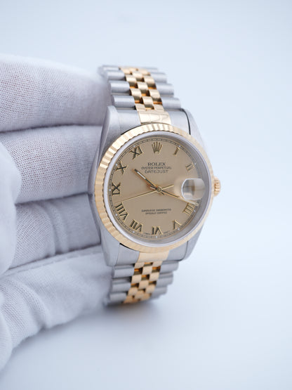 Rolex Datejust Champagne Roman Dial on Jubilee 16233 Papers 1996
