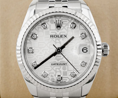 Rolex Datejust 31 Silver Jubilee Diamond Dial on Jubilee 178274 Card 2012