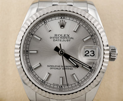 Rolex Datejust 31 Silver Stick Dial on Jubilee 178274 Card 2010