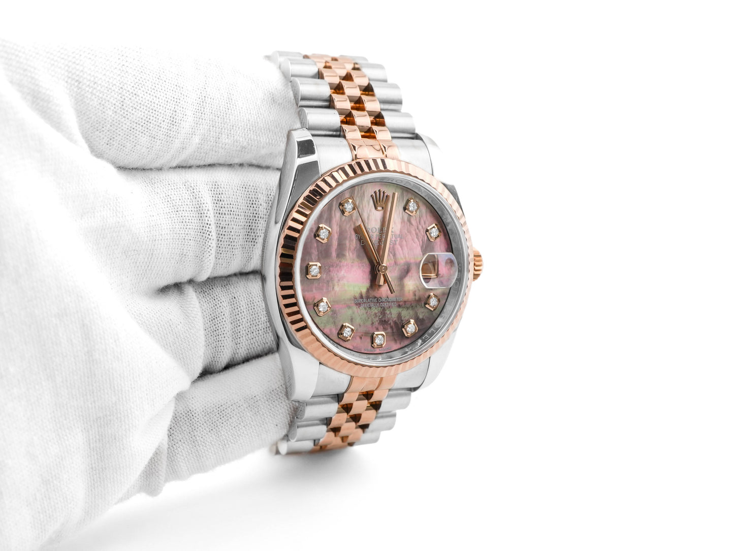 Rolex Datejust 36 Black Mother of Pearl Diamond Dial on Jubilee 116231 Card 2018