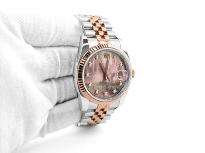 Rolex Datejust 36 Black Mother of Pearl Diamond Dial on Jubilee 116231 Card 2018