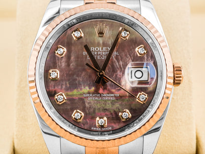 Rolex Datejust 36 Black Mother of Pearl Diamond Dial on Jubilee 116231 Card 2018