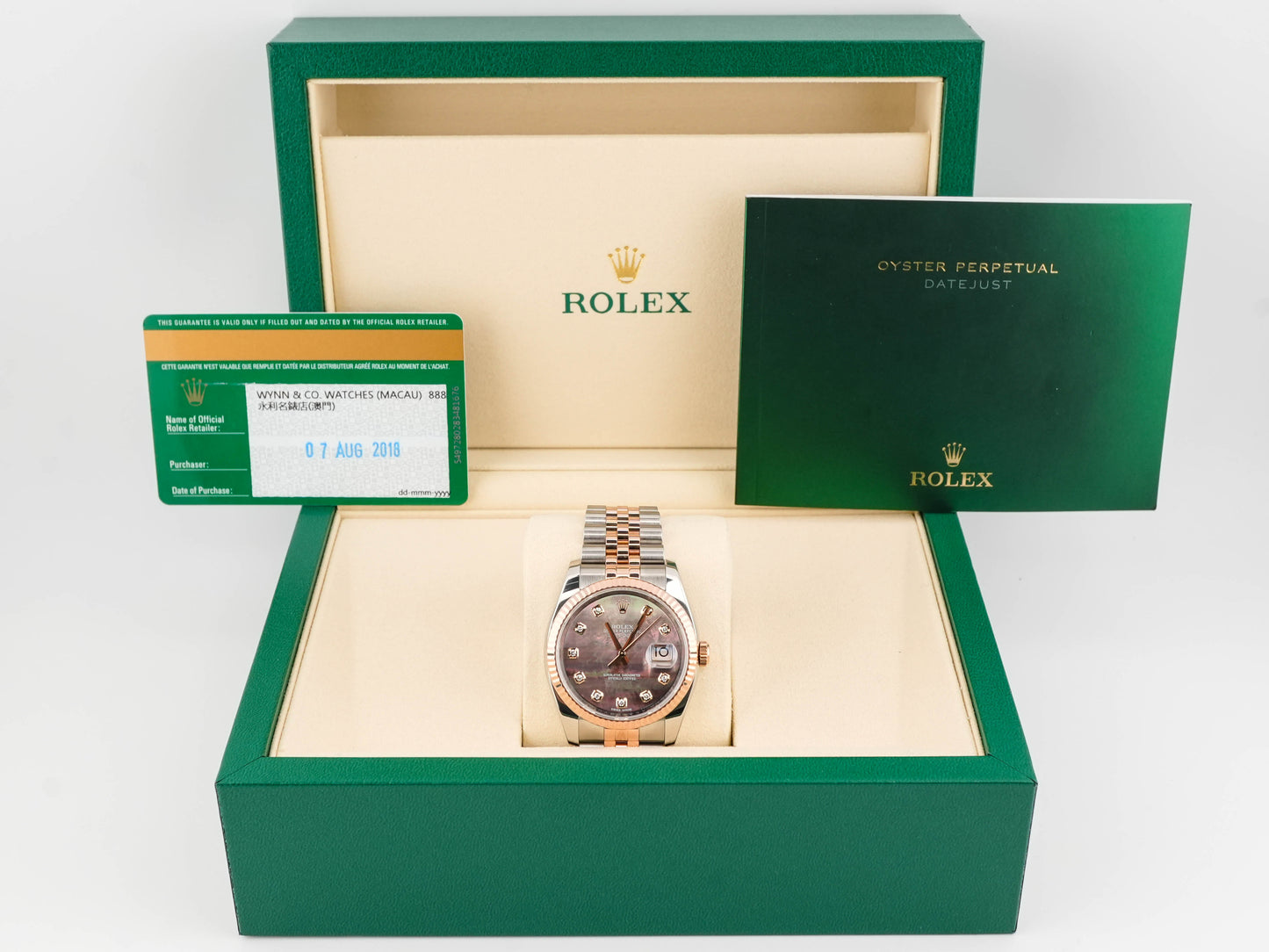 Rolex Datejust 36 Black Mother of Pearl Diamond Dial on Jubilee 116231 Card 2018