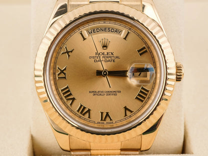 Rolex Day-Date II 41MM Champagne Roman Dial on President 218238 Card 2013