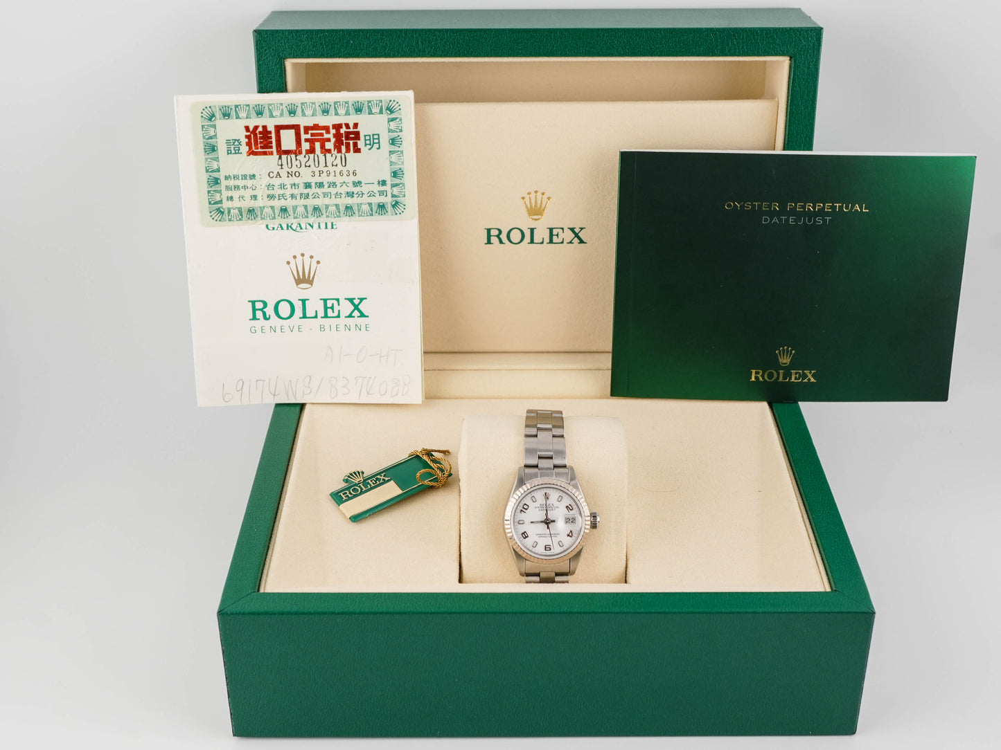 Rolex Datejust Lady 26 Silver Stick Dial on Oyster 69174 Papers 1984