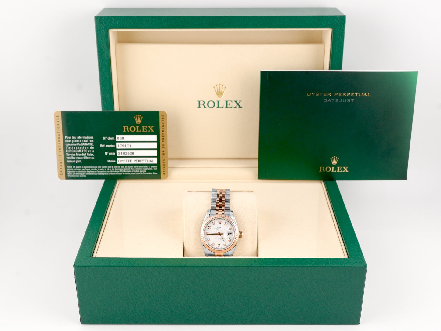 Rolex Datejust Lady White Diamond Dial on Jubilee 179171 Card 2012