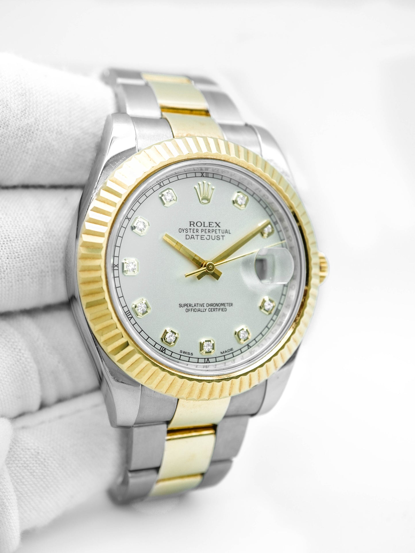 Rolex Datejust II Ivory Diamond Dial on Oyster 116333 Card 2015