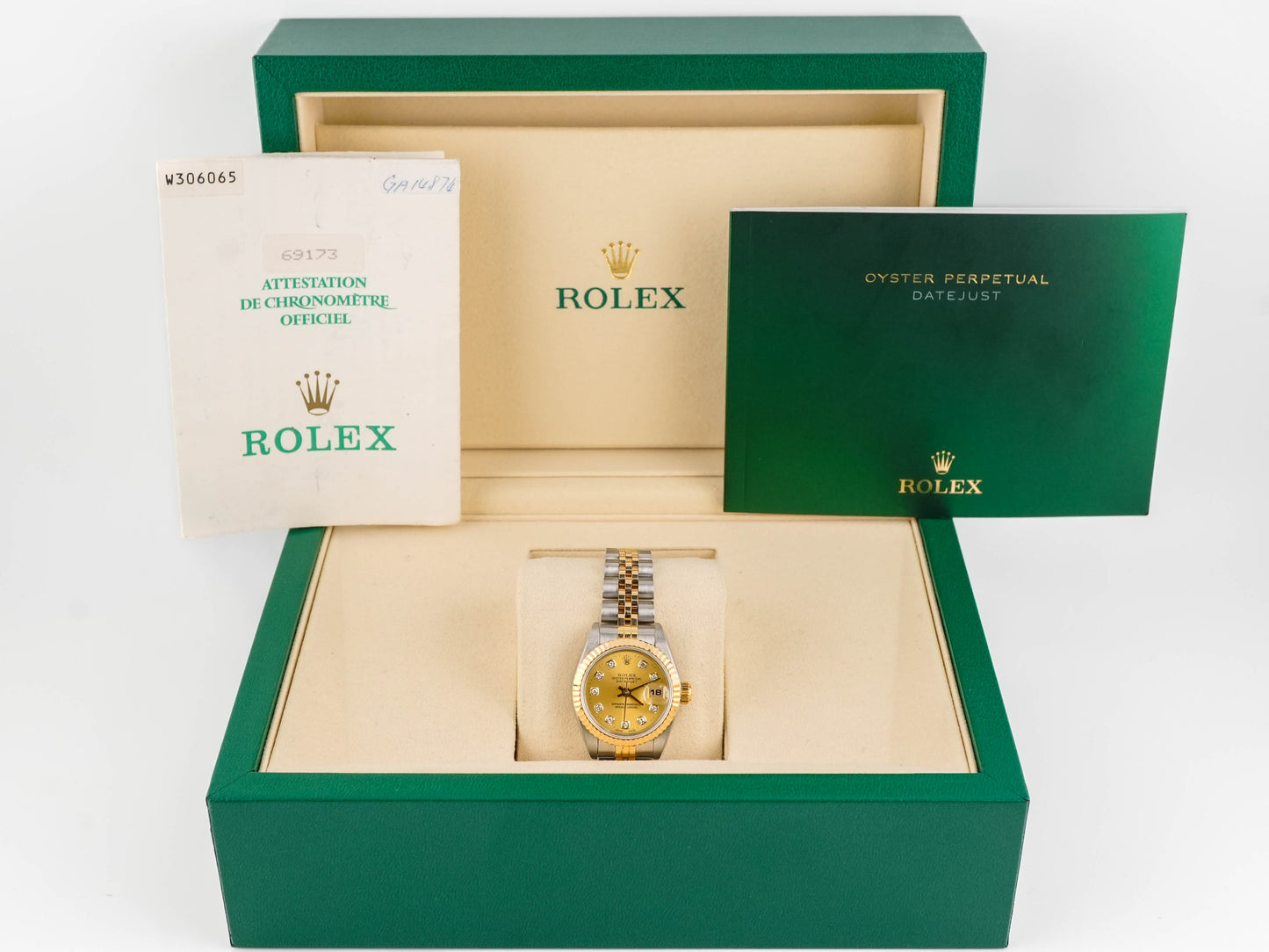 Rolex Datejust Lady Linen Stick Dial on Jubilee 69173 Papers 1995