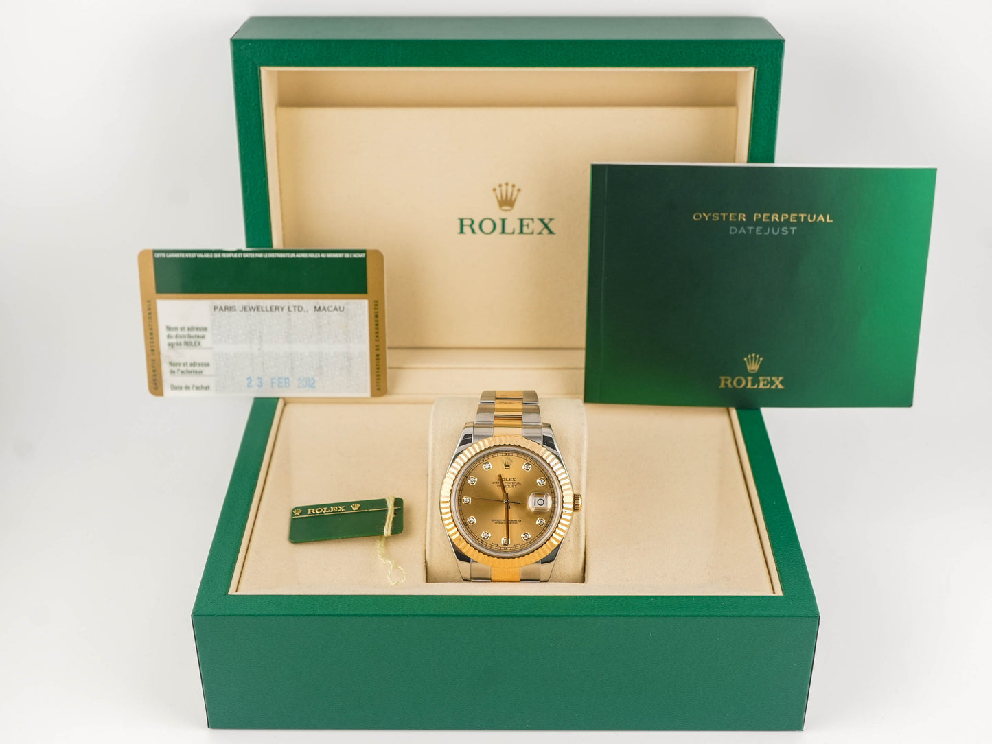 Rolex Datejust II Champagne Diamond Dial on Oyster 116333 Card 2012