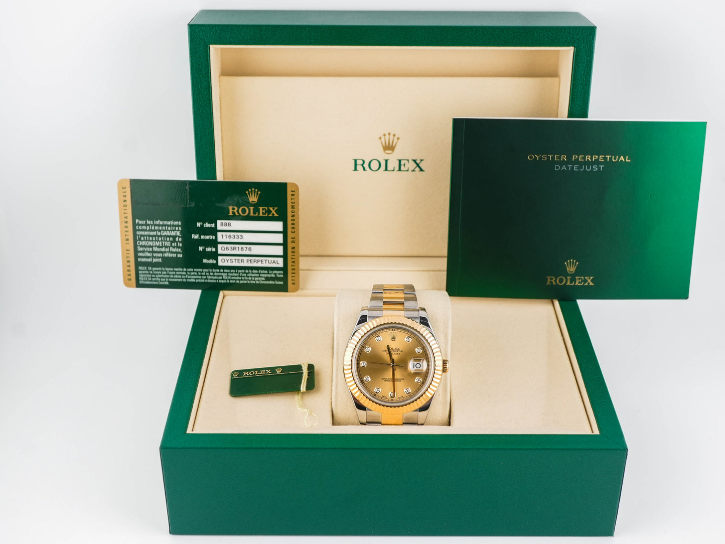Rolex Datejust II Champagne Diamond Dial on Oyster 116333 Card 2012