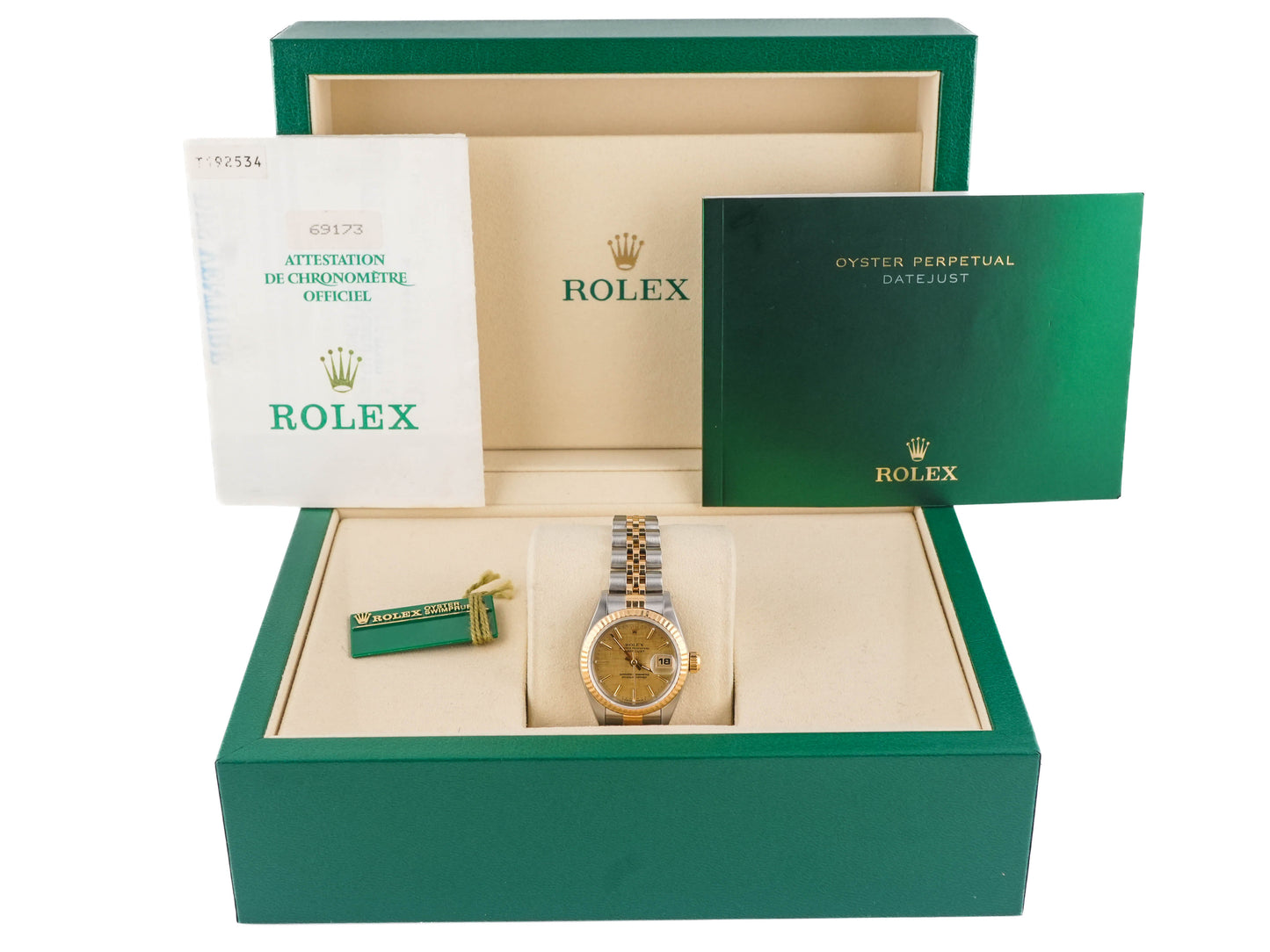 Rolex Datejust Lady Champagne Linen Stick Dial on Jubilee 69173 Papers 1997