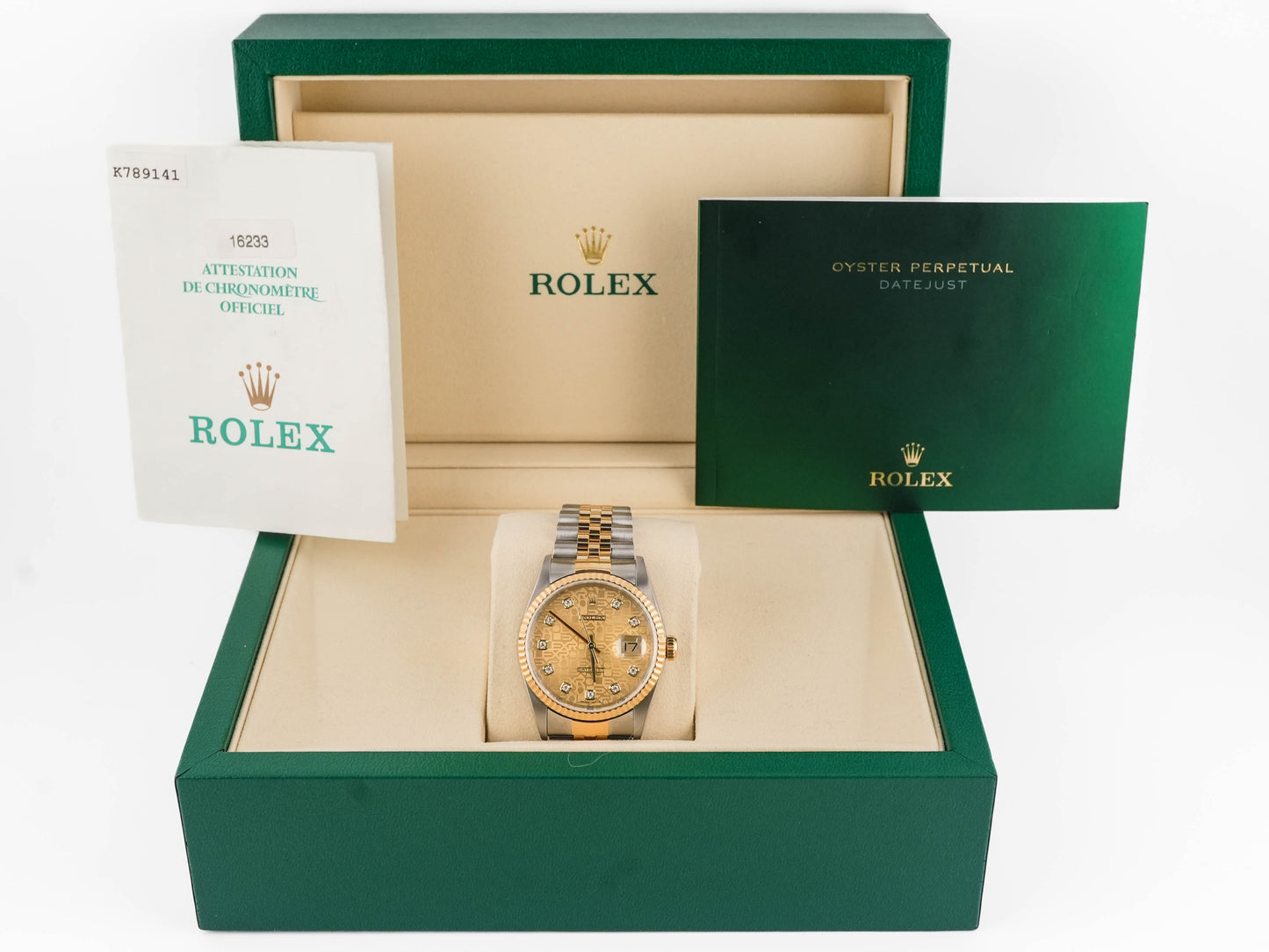 Rolex Datejust 36 Champagne Jubilee Diamond Dial Dial on Jubilee 16233 Papers 2001