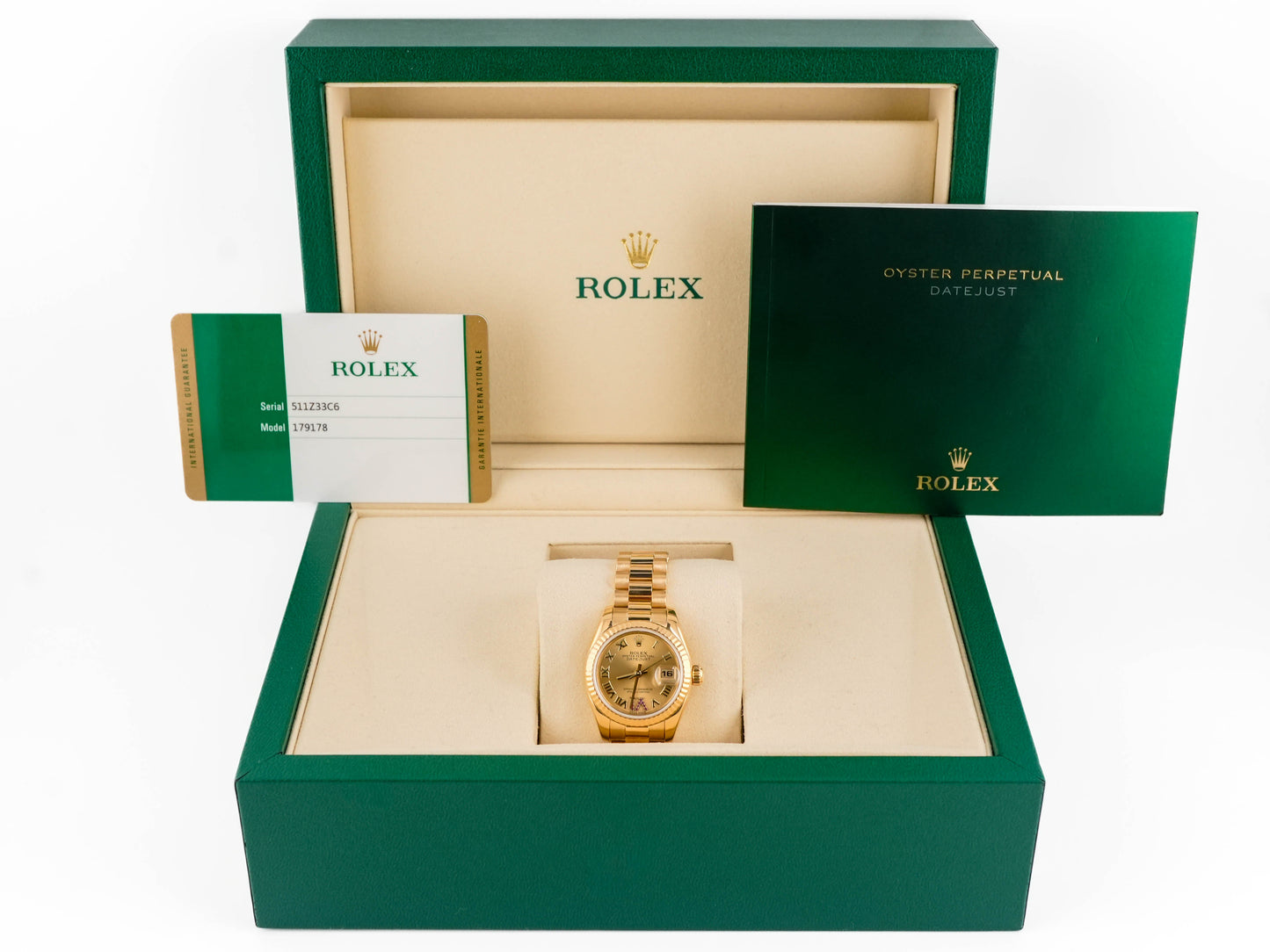 Rolex Datejust Lady President Champagne Roman With Ruby Six Dial on President 179178 Card 2016