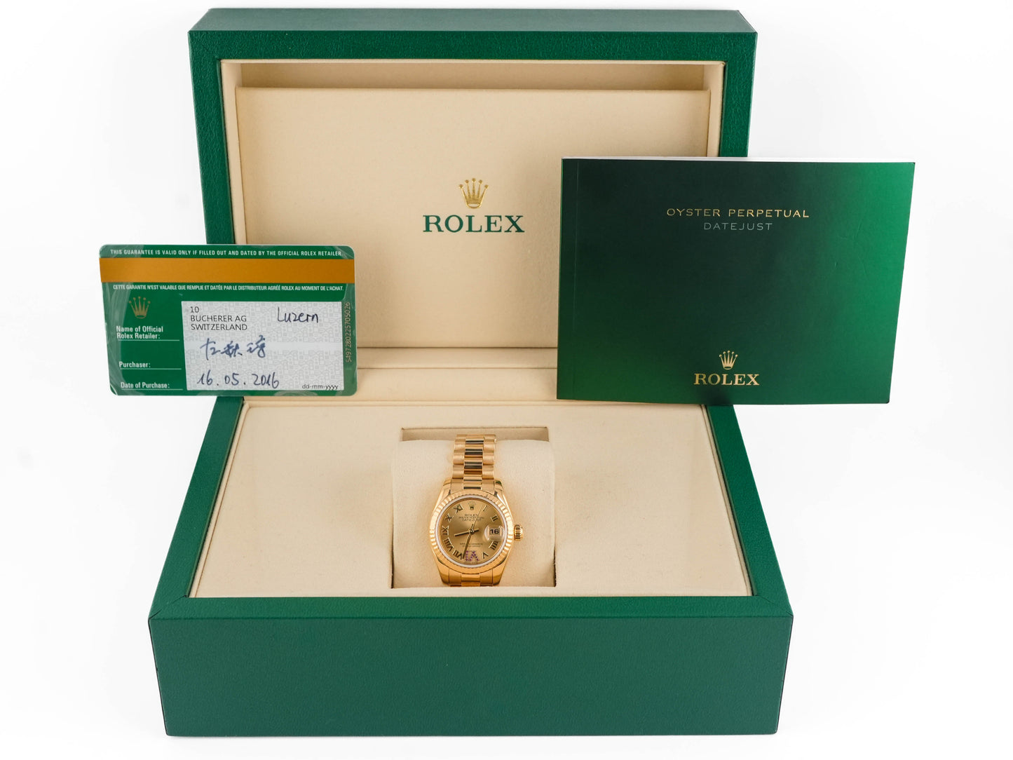 Rolex Datejust Lady President Champagne Roman With Ruby Six Dial on President 179178 Card 2016