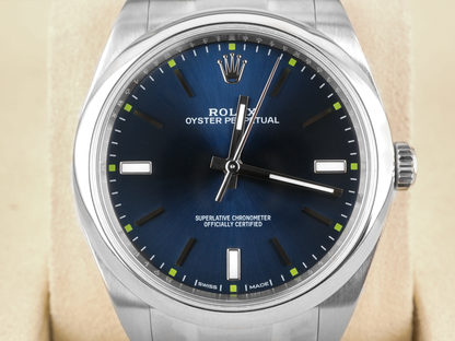 Rolex Oyster Perpetual 39 Blue Index Dial on Oyster 114300 Card 2015
