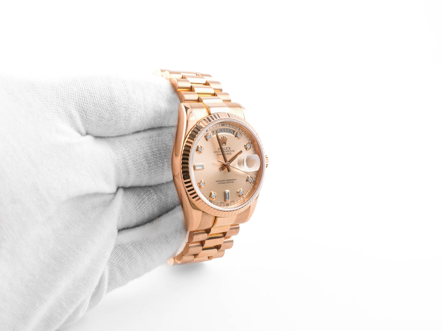 Rolex Day-Date 36 Pink Champagne Diamond Dial on President 118235 2005