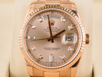 Rolex Day-Date 36 Pink Champagne Diamond Dial on President 118235 2005