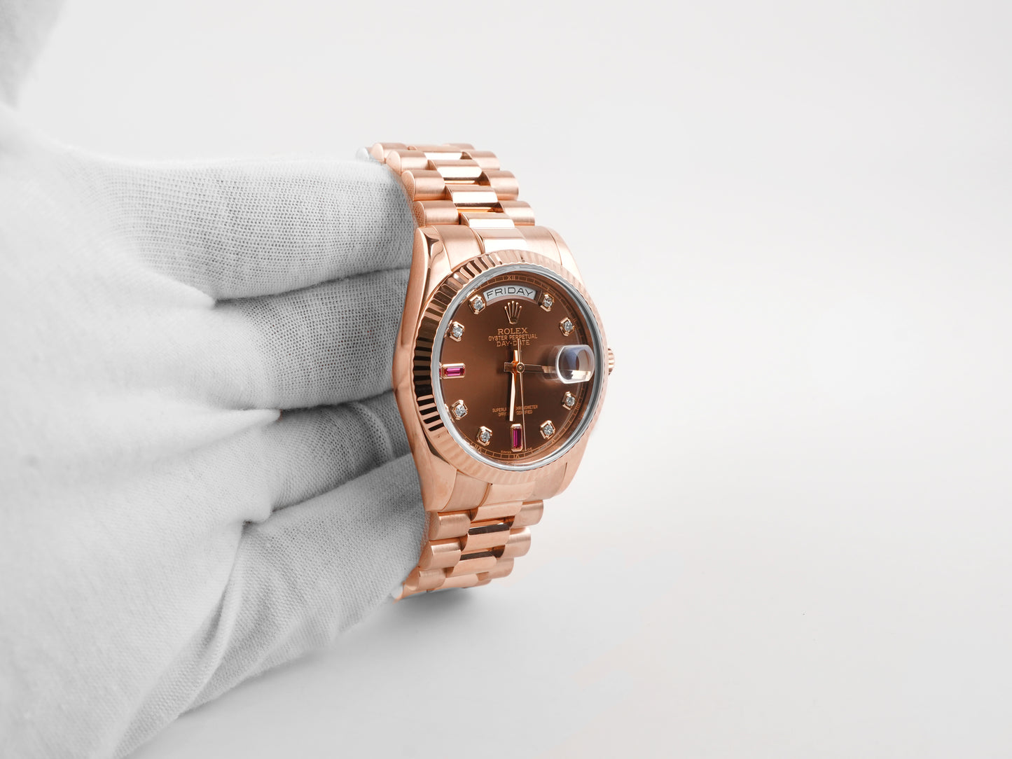 Rolex Day-Date 36 Chocolate Diamond And Ruby Dial on President 118235 Card 2013