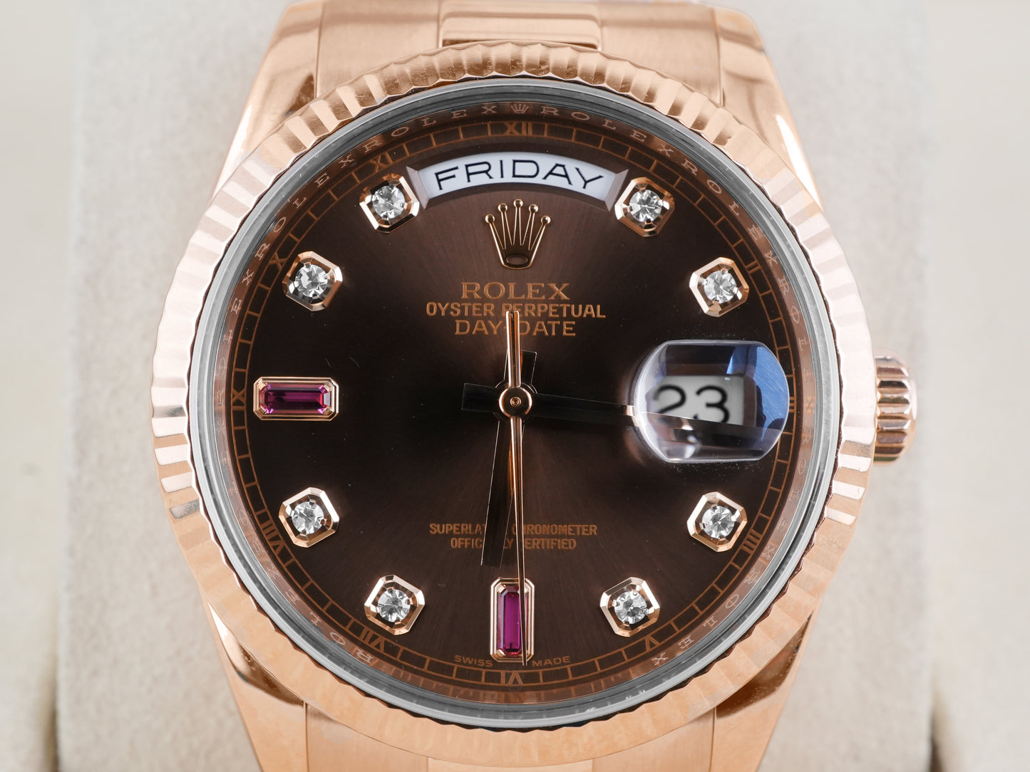 Rolex Day-Date 36 Chocolate Diamond And Ruby Dial on President 118235 Card 2013