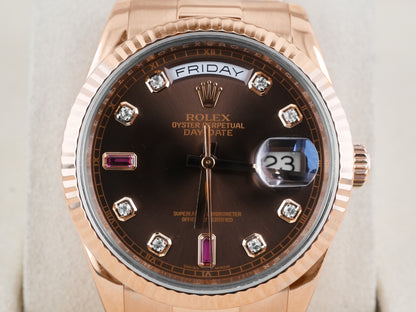 Rolex Day-Date 36 Chocolate Diamond And Ruby Dial on President 118235 Card 2013