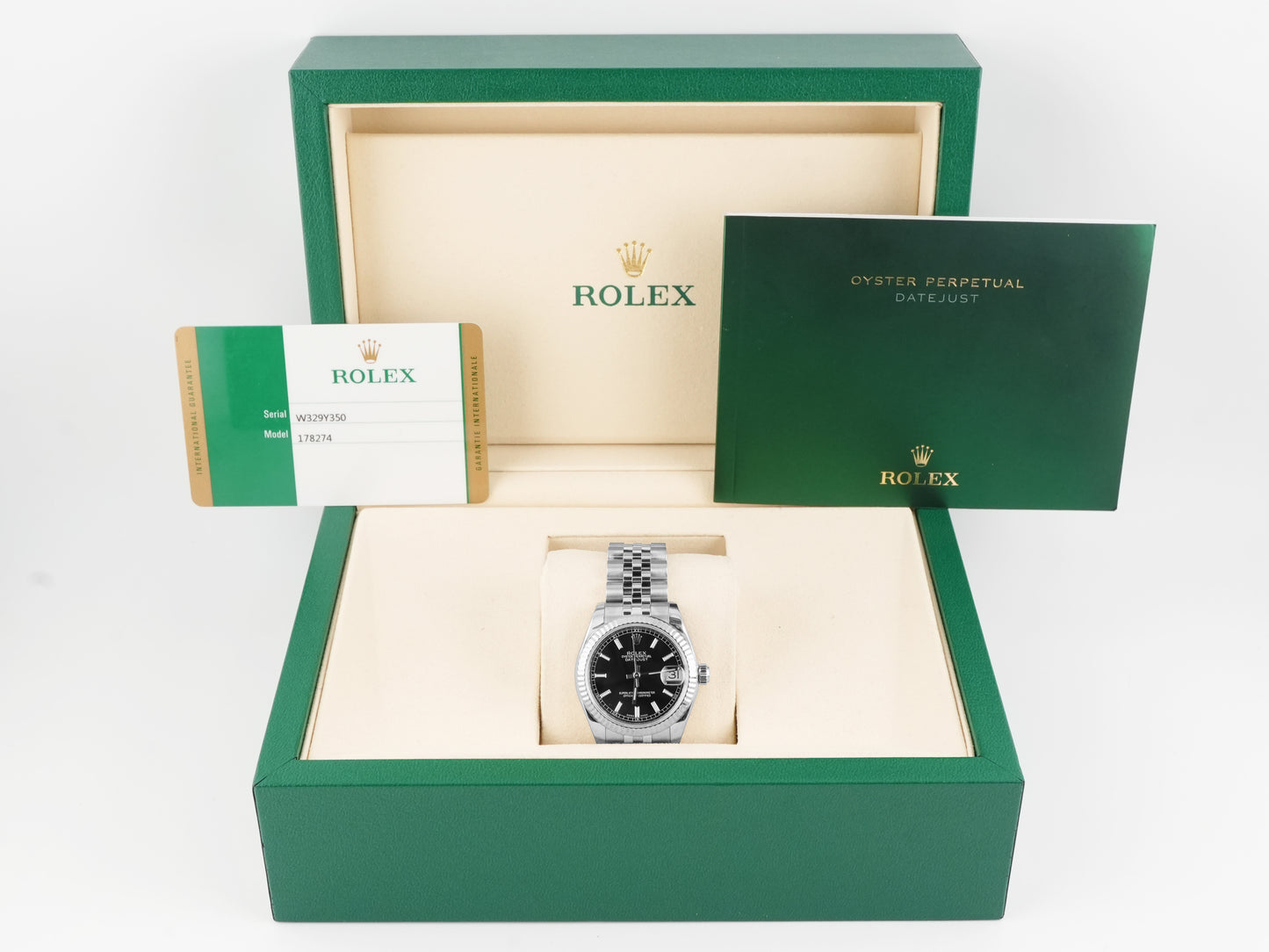 Rolex Datejust 31 Black Stick Dial on Jubilee 178274 Card 2015