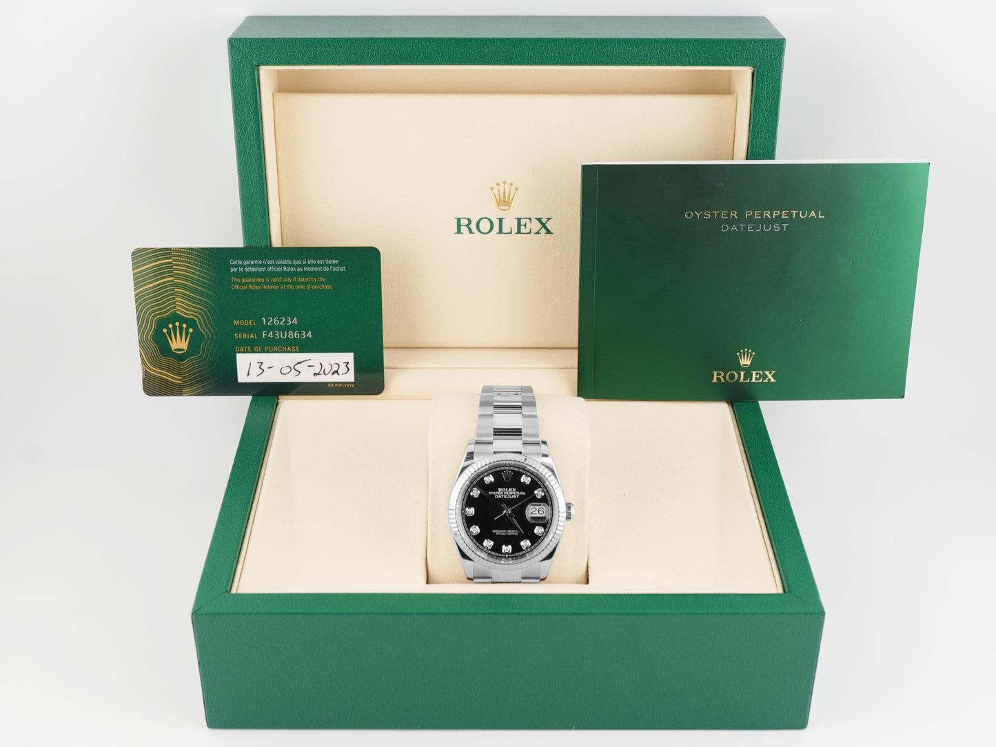 Rolex Datejust 36 Black Diamond Dial on Oyster 126234 Card 2023