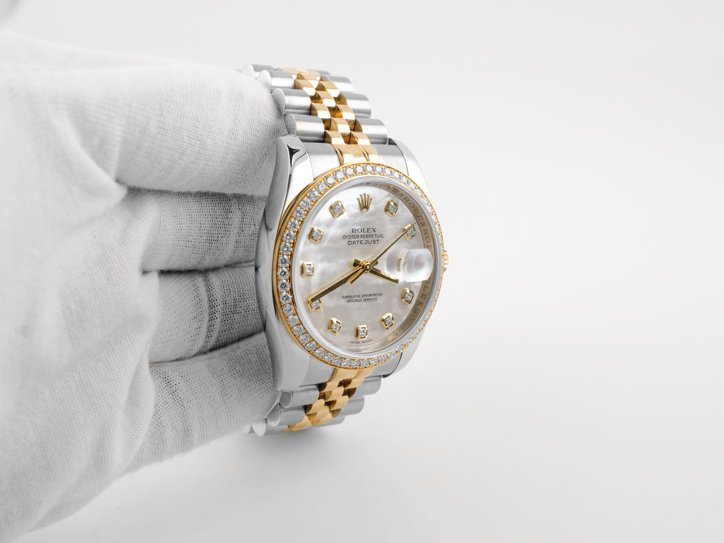 Rolex Datejust 36 Mother of Pearl Diamond Dial on Jubilee 116243 Card 2015