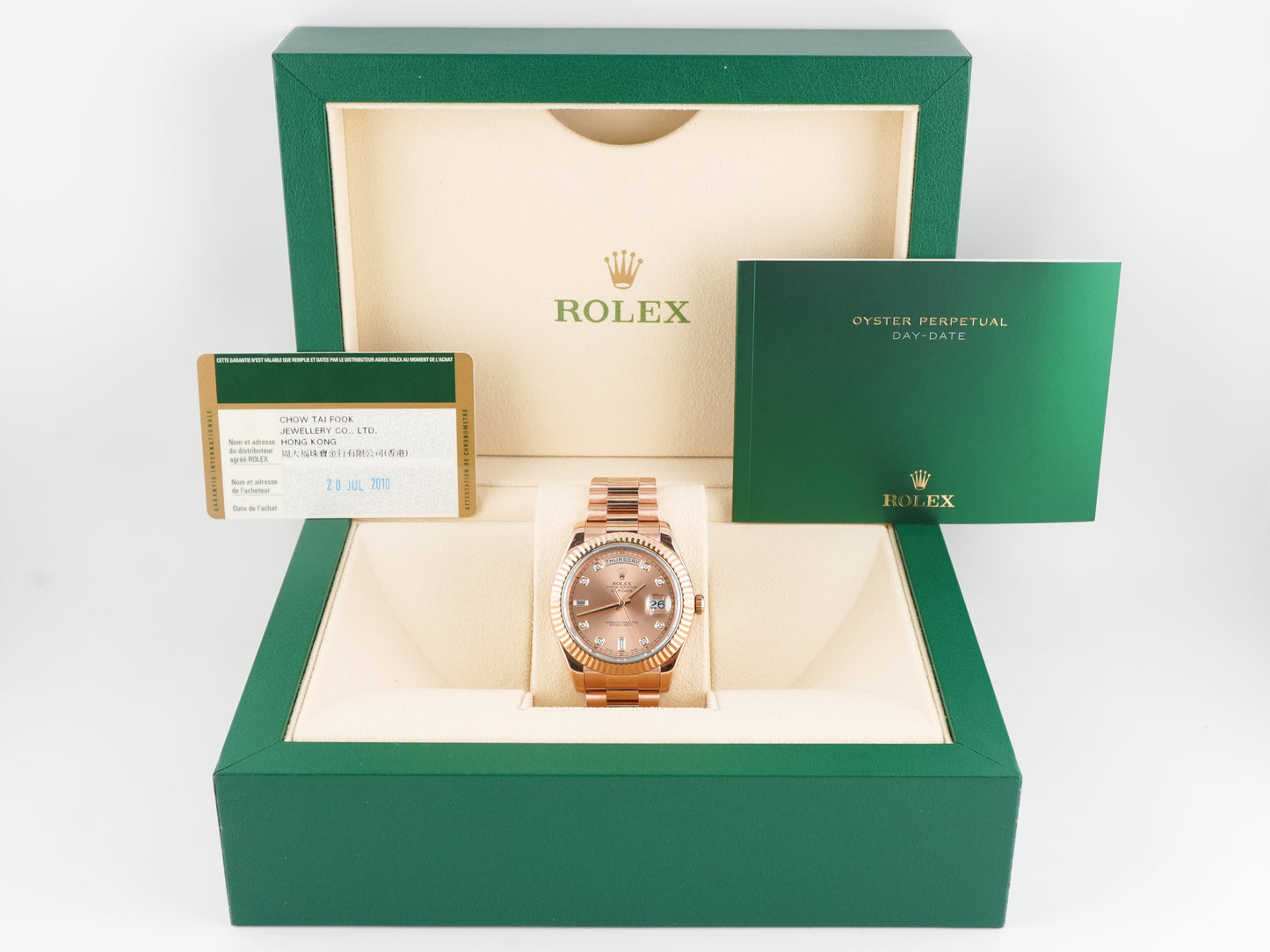 Rolex Day-Date 41 Sundust Diamond Dial on President 218235 Card 2010