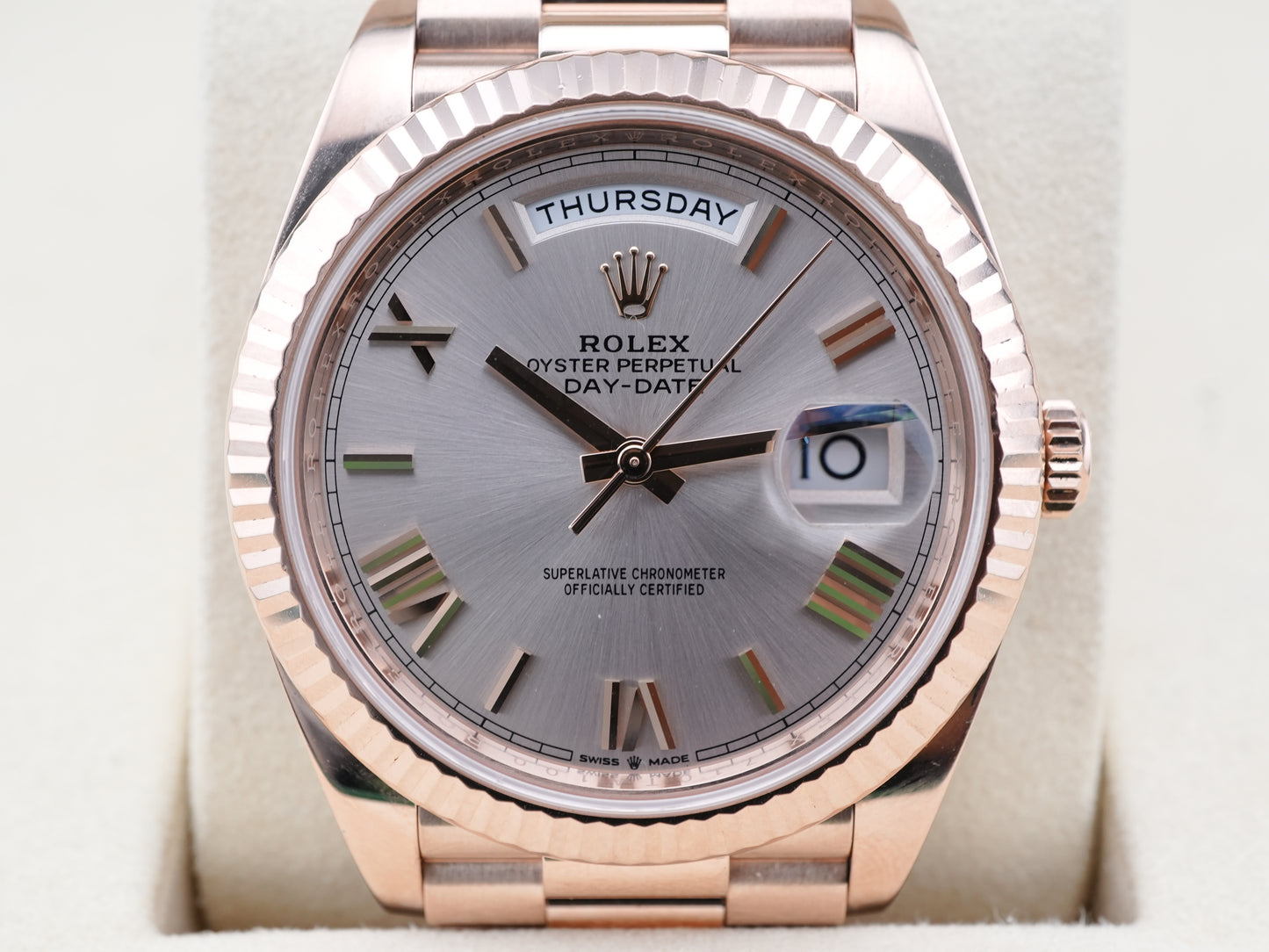 Rolex Day-Date 40 Sundust Bevelled Roman Dial on President 228235 Card 2022
