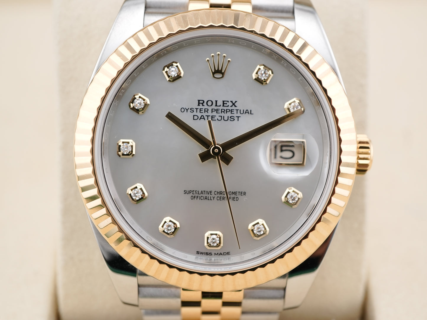 Rolex Datejust 41 White Mother-Of-Pearl Diamond Dial on Jubilee 126333 Card 2018