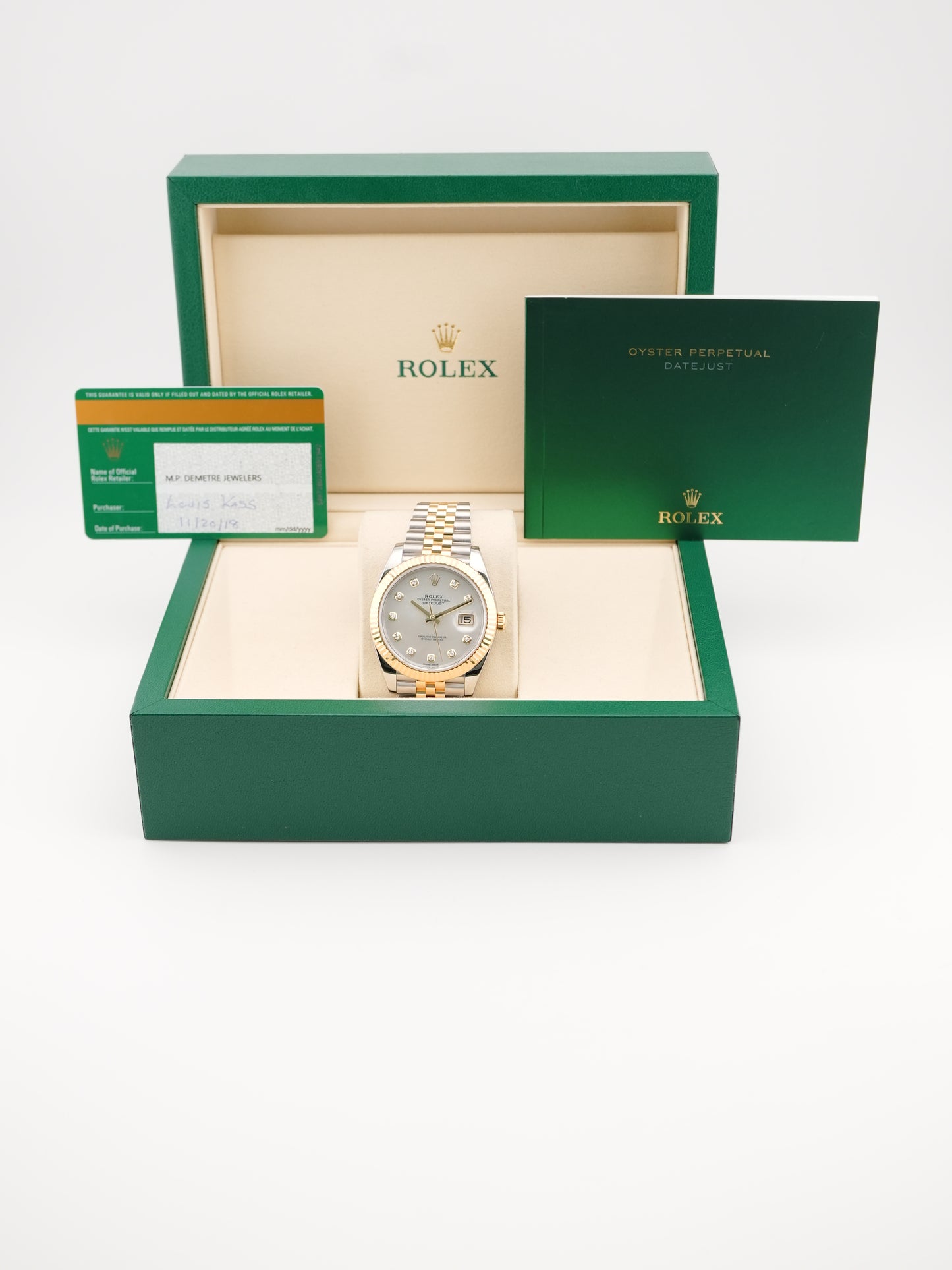 Rolex Datejust 41 White Mother-Of-Pearl Diamond Dial on Jubilee 126333 Card 2018