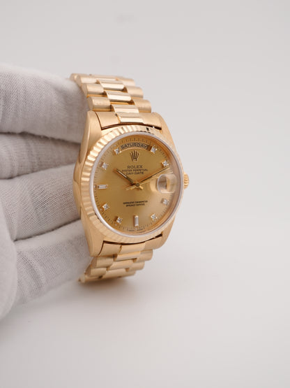 Rolex Day-Date 36 Champagne Diamond Dial on President 18238 Papers 1993