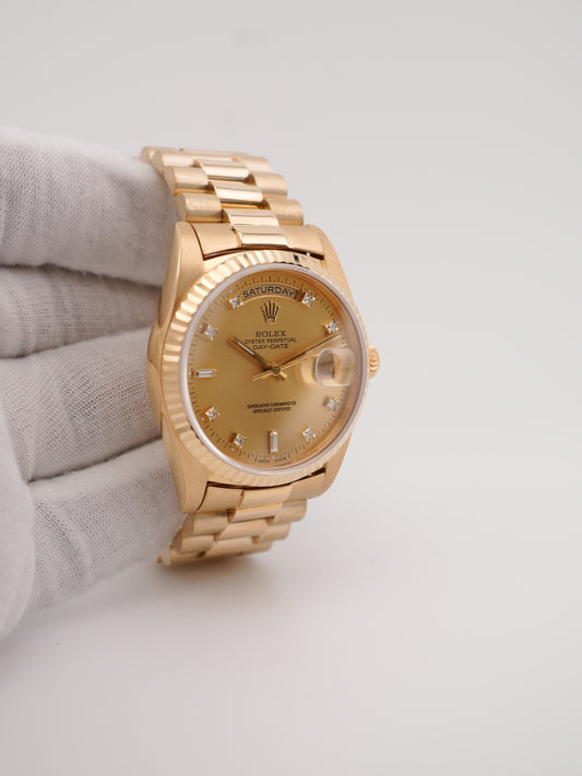 Rolex Day-Date 36 Champagne Diamond Dial on President 18238 Papers 1993