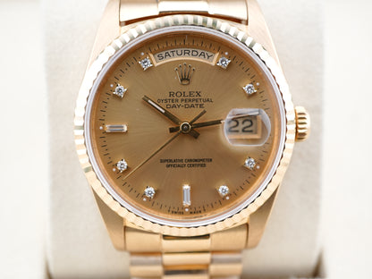Rolex Day-Date 36 Champagne Diamond Dial on President 18238 Papers 1993