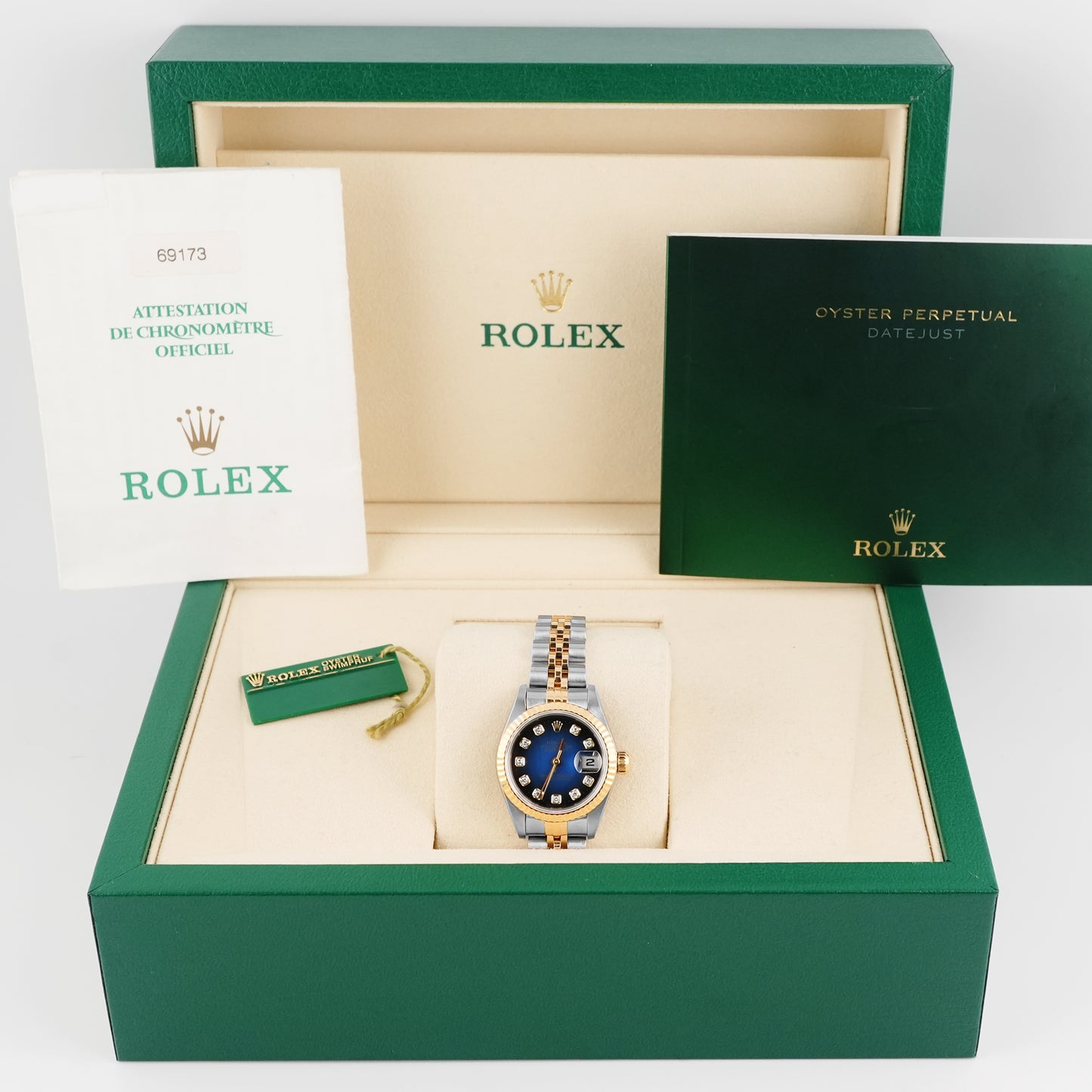 Rolex Datejust Lady Blue Vingrette Diamond Dial on Jubilee 69173 Papers 1998
