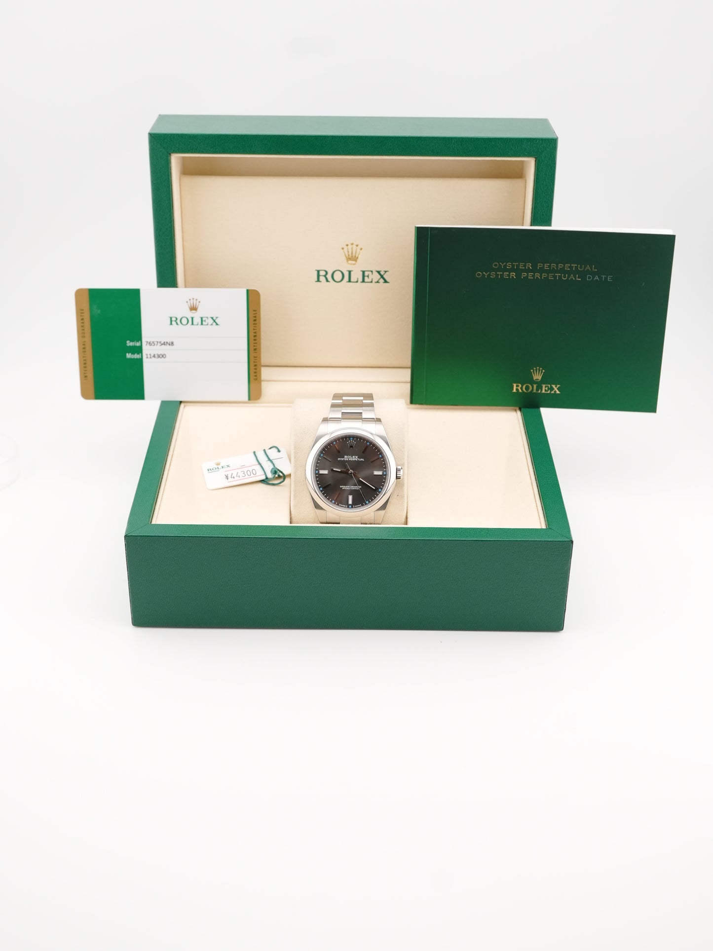 Rolex Oyster Perpetual 39 Dark Rhodium Index Dial on Oyster 114300 Card 2017