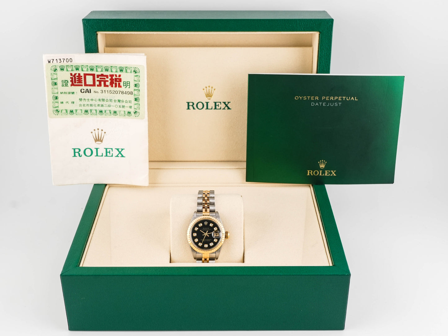 Rolex Datejust Lady Black Diamond Dial on Jubilee 69173 Papers 1994