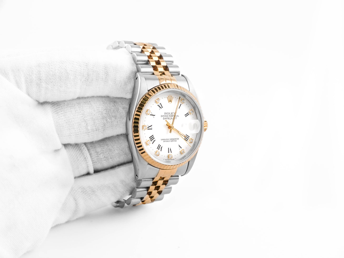 Rolex Datejust 36 White Roman & Diamond Dial on Jubilee 16233 Papers 1990