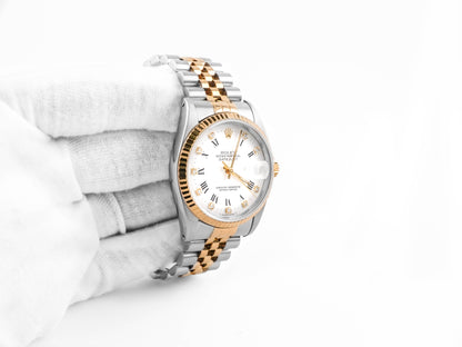 Rolex Datejust 36 White Roman & Diamond Dial on Jubilee 16233 Papers 1990