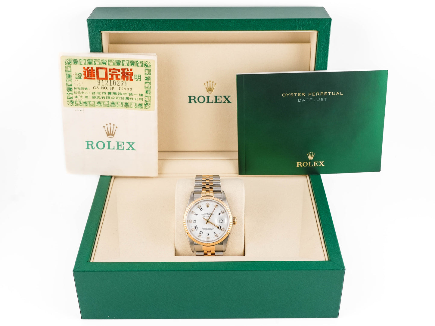 Rolex Datejust 36 White Roman & Diamond Dial on Jubilee 16233 Papers 1990